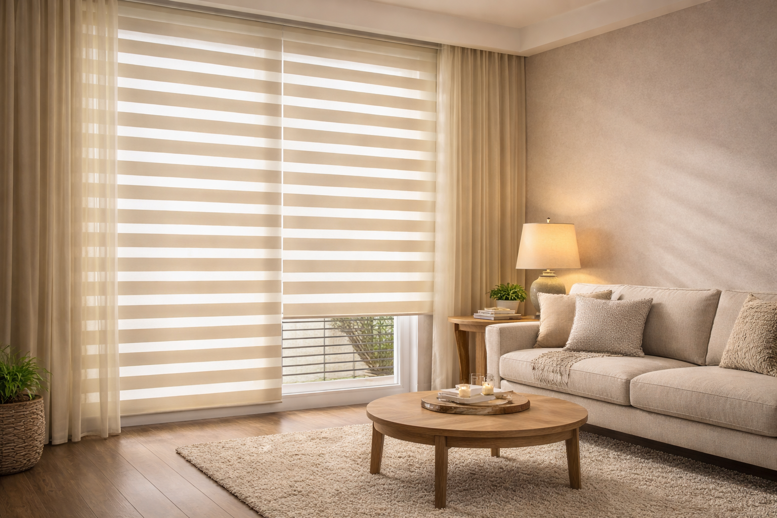 Sala moderna com cortinas Double Vision